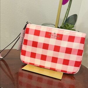 Kate Spade Red and Pink Plaid Wristlet New with tags purse clutch designer